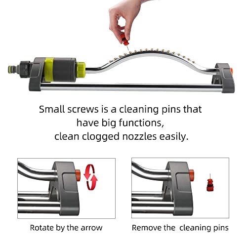 HH Together Metal Oscillating Garden Sprinkler 17 Clog-Resistant Brass Nozzles and Rust-Proof Aluminum Base, Large Area Watering Coverage, Great for Lawn, Front or Back Yard Sprinkling