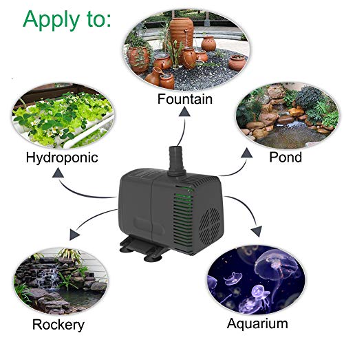 Knifel Submersible Pump 880GPH Ultra Quiet with Dry Burning Protection 10.2ft High Lift for Fountains, Hydroponics, Ponds, Aquariums & More……………