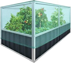 king bird 68″x36″x34.6″ raised garden bed with garden anti bird protection netting structure galvanized steel metal planter kit box with 8pcs t-type tags & 2 pairs of gloves dark grey