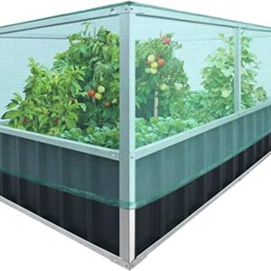 KING BIRD 68"x36"x34.6" Raised Garden Bed with Garden Anti Bird Protection Netting Structure Galvanized Steel Metal Planter Kit Box with 8pcs T-Type Tags & 2 Pairs of Gloves Dark Grey