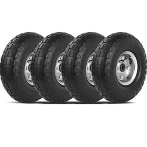 4 Pack 4.10/3.50-4" Pneumatic Air Filled Heavy-Duty Wheels/Tires,10" All Purpose Utility Wheels/Tires for Hand Truck/Gorilla Utility Cart/Garden Cart,5/8" Center Bearing,2.25" Offset Hub…