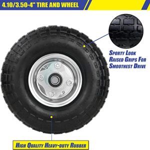 4 Pack 4.10/3.50-4" Pneumatic Air Filled Heavy-Duty Wheels/Tires,10" All Purpose Utility Wheels/Tires for Hand Truck/Gorilla Utility Cart/Garden Cart,5/8" Center Bearing,2.25" Offset Hub…