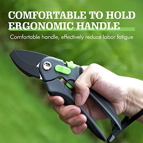 8" Garden Pruning Shears for Thick Branches, Heavy Duty Labor-Saving Clipper Tree Trimmers Secateurs with adjustable Size for Small&Big Hands, Hand Pruner, Bonsai Cutters with Shockproof Cushion