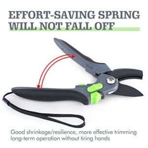 8" Garden Pruning Shears for Thick Branches, Heavy Duty Labor-Saving Clipper Tree Trimmers Secateurs with adjustable Size for Small&Big Hands, Hand Pruner, Bonsai Cutters with Shockproof Cushion