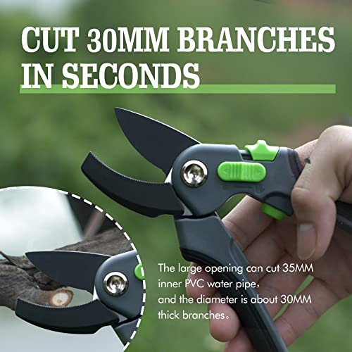 8" Garden Pruning Shears for Thick Branches, Heavy Duty Labor-Saving Clipper Tree Trimmers Secateurs with adjustable Size for Small&Big Hands, Hand Pruner, Bonsai Cutters with Shockproof Cushion