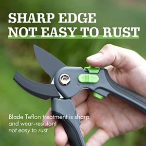 8" Garden Pruning Shears for Thick Branches, Heavy Duty Labor-Saving Clipper Tree Trimmers Secateurs with adjustable Size for Small&Big Hands, Hand Pruner, Bonsai Cutters with Shockproof Cushion