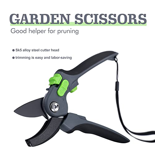 8" Garden Pruning Shears for Thick Branches, Heavy Duty Labor-Saving Clipper Tree Trimmers Secateurs with adjustable Size for Small&Big Hands, Hand Pruner, Bonsai Cutters with Shockproof Cushion