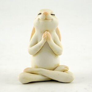 top collection miniature fairy garden & terrarium yoga bunny in seated namaste pose statue, small, cream