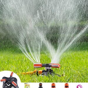 WOVUU Lawn Sprinkler,Upgrade Garden Sprinkler Automatic 360 Degree Rotating Irrigation Grass Water Sprinkler System, Garden Hose Sprinkler for Yard/Built in 36 Units Angle Spray Nozzles (Orange)