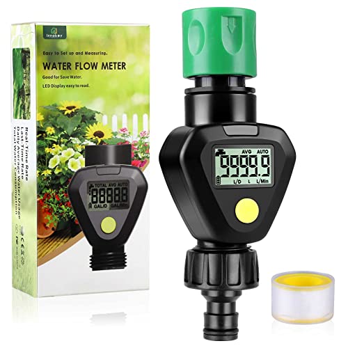 irribiz Water Flow Meter RV Hose Meter Flowmeter with Quick Connectors, Measure Gallon Liter Usage and Flow Rate for Garden Faucet, Plant, Flower, Sprinkler, Swimming Pool