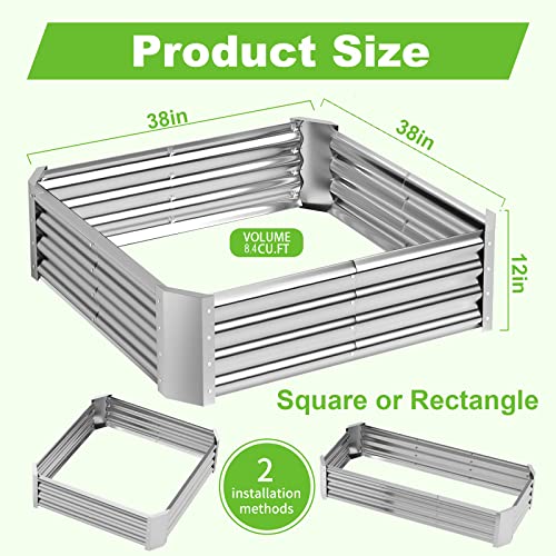 Raised Garden Bed Outdoor Aluminum Planter Box Kit for Vegetables Flower Herb, 2 Sets, 38x38x12 in