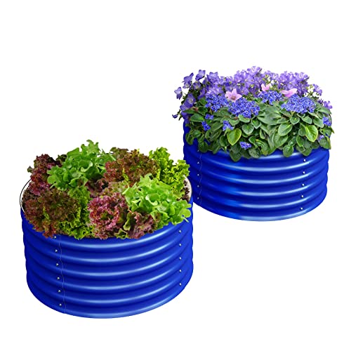 OLLE Metal Raised Garden Bed, 17" Tall Twin Round Raised Garden Bed, Garden Boxes Outdoor Raised Bed Kit, Galvanized Planter Boxes Garden Planters for Outdoor Plants, Cobalt Blue 24" X 17"