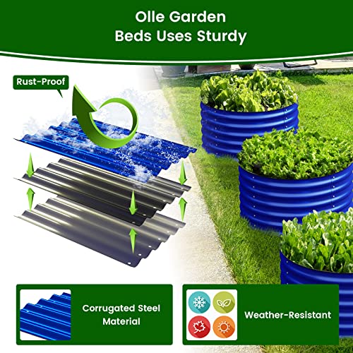 OLLE Metal Raised Garden Bed, 17" Tall Twin Round Raised Garden Bed, Garden Boxes Outdoor Raised Bed Kit, Galvanized Planter Boxes Garden Planters for Outdoor Plants, Cobalt Blue 24" X 17"