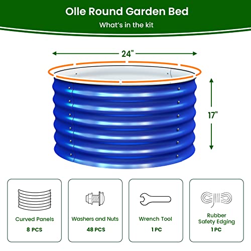 OLLE Metal Raised Garden Bed, 17" Tall Twin Round Raised Garden Bed, Garden Boxes Outdoor Raised Bed Kit, Galvanized Planter Boxes Garden Planters for Outdoor Plants, Cobalt Blue 24" X 17"