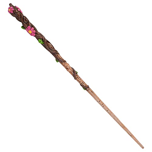 Cottage Garden Brown Woodgrain Pink Flower 13.75 inch Resin Collectible Witch Wizard Cosplay Magic Wand