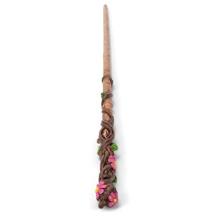 Cottage Garden Brown Woodgrain Pink Flower 13.75 inch Resin Collectible Witch Wizard Cosplay Magic Wand