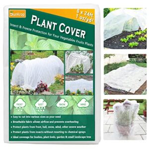 sunkrop plant covers freeze protection, 1oz/yd² 8x24ft non-woven floating row cover vegetable shade cloth for greenhouse, garden winter blanket for frost cold weather sun insect protection tarp wraps