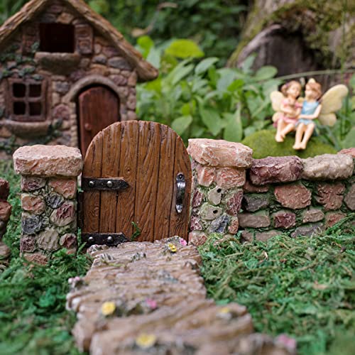 TG,LLC Treasure Gurus Miniature Stone Pillar Wood Gate Fairy Garden Ornament Dollhouse Decor Accessory