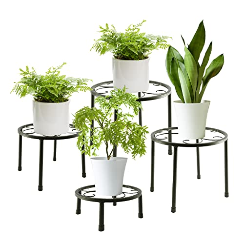 Ailibre 4-Pack Metal Plant Stands, Heavy Duty Iron Flower Pot Stand, Indoor Outdoor Metal Rustproof Planter Container Round Supports Display Rack for Home & Garden Decor