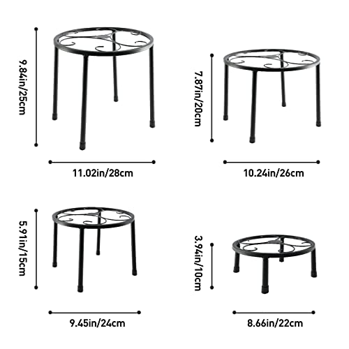 Ailibre 4-Pack Metal Plant Stands, Heavy Duty Iron Flower Pot Stand, Indoor Outdoor Metal Rustproof Planter Container Round Supports Display Rack for Home & Garden Decor