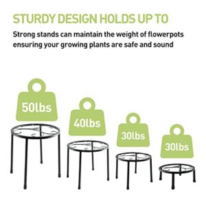 Ailibre 4-Pack Metal Plant Stands, Heavy Duty Iron Flower Pot Stand, Indoor Outdoor Metal Rustproof Planter Container Round Supports Display Rack for Home & Garden Decor