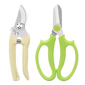 sunnyac garden pruning shears scissors, 2 pack gardening tools hand pruners, floral secateurs, tree trimmer, clippers for cutting flowers and plants, trimming branches, bonsai, fruits picking (color1)