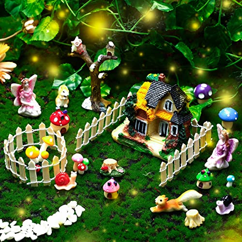 40 Pcs Fairy Garden Accessories Fairy Garden Miniatures Figurines Outdoor Fairy Garden House Kit Fairy House and Fairies for Fairy Garden Girl Fly Wing Dollhouse Decor for Home Garden Lawn Decoration