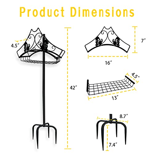 OUAIVANY Garden Hose Holder,Hose Holder Freestanding with Tools Storage Basket, Heavy Duty Detachable Hose Hanger for Patio Lawn Yard