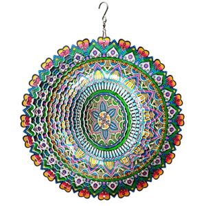 Eiryhope Wind Spinner Mandala Rich Love 12inch 3D Stainless Steel Garden Sculpture Worth Gift Laser Cut Hanging Wind Spinners Metal Kinetic Yard Art Decorations Indoor/Outdoor Décor