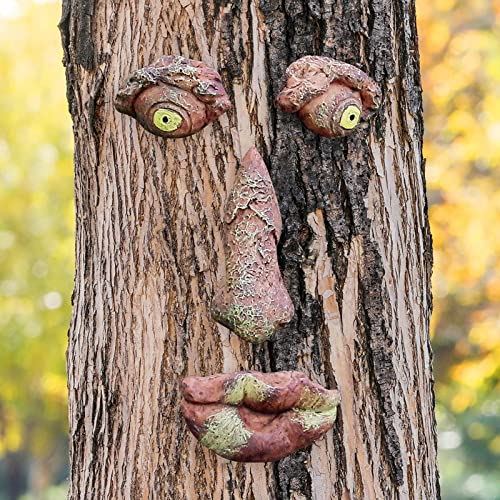 EIIORPO Tree Faces Decor Outdoor,Tree Face Outdoor Statues Old Man Tree Hugger Bark Ghost Face Facial Features Decoration Funny Yard Art Garden Decorations for Halloween Easter Creative Props.(D)