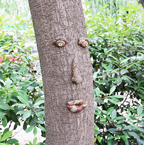 EIIORPO Tree Faces Decor Outdoor,Tree Face Outdoor Statues Old Man Tree Hugger Bark Ghost Face Facial Features Decoration Funny Yard Art Garden Decorations for Halloween Easter Creative Props.(D)