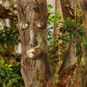 EIIORPO Tree Faces Decor Outdoor,Tree Face Outdoor Statues Old Man Tree Hugger Bark Ghost Face Facial Features Decoration Funny Yard Art Garden Decorations for Halloween Easter Creative Props.(D)