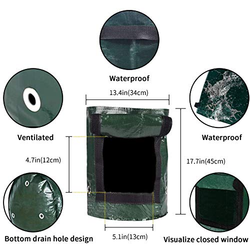 10 Gallon Potato Bag-6 Packs, Breathable Plant Bag with Windows and Handles for Tomatoes, Carrots, Fruits and Garden Pots (Dark Green)