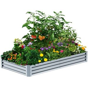 8×4×1ft galvanized raised garden bed kit, petnoz easy quick setup raised garden boxes outdoor with metal stake to fix, optional size rustproof planter box with no bottom for vegetables, flowers, herbs