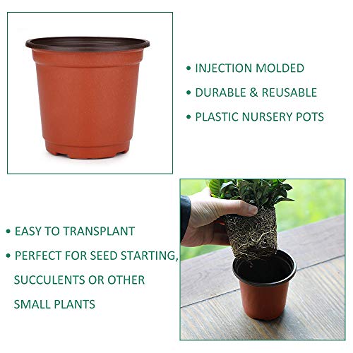 GROWNEER 120 Packs 4 Inches Plastic Plant Nursery Pots with 15 Pcs Plant Labels, Seed Starting Pot Flower Plant Container for Succulents, Seedlings, Cuttings, Transplanting