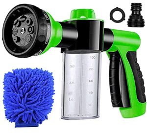 hose soap sprayer nozzle 8 patterns, car wash soap sprayer foam sprayer gun with 3.5oz/100cc soap dispenser bottle, washing mitt, garden hose nozzle sprayer for cleaning, plant watering, showering pet