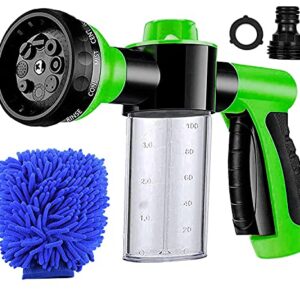 Hose Soap Sprayer Nozzle 8 Patterns, Car Wash Soap Sprayer Foam Sprayer Gun with 3.5oz/100cc Soap Dispenser Bottle, Washing Mitt, Garden Hose Nozzle Sprayer for Cleaning, Plant Watering, Showering Pet