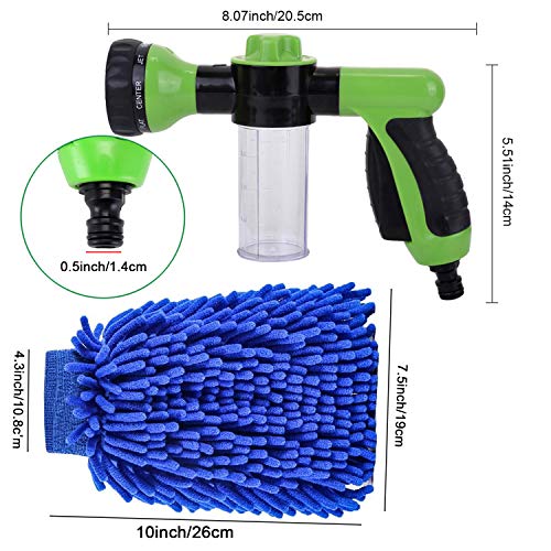 Hose Soap Sprayer Nozzle 8 Patterns, Car Wash Soap Sprayer Foam Sprayer Gun with 3.5oz/100cc Soap Dispenser Bottle, Washing Mitt, Garden Hose Nozzle Sprayer for Cleaning, Plant Watering, Showering Pet