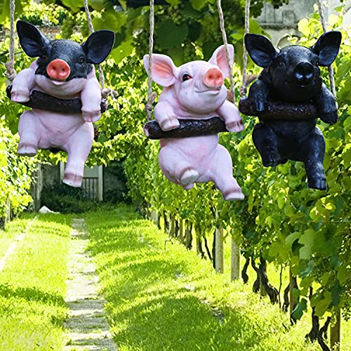 EXQUAILTY Pig Statues Outdoor,Hanging Pig Home and Gardening Decoration,Large Pig Garden Figurines,Pig Decor Outside,Charmingly Naive Pig Statues Home Decoration (PK)