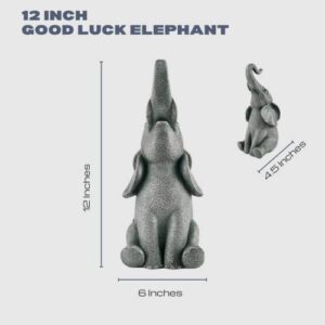 Outdoor Good Luck Elephant Statue with Raised Trunk Garden Decor - Garden Patio Home & Office Decor Housewarming Gift