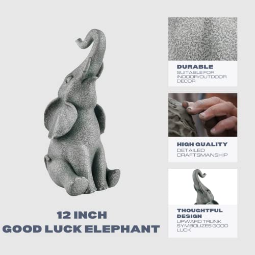Outdoor Good Luck Elephant Statue with Raised Trunk Garden Decor - Garden Patio Home & Office Decor Housewarming Gift