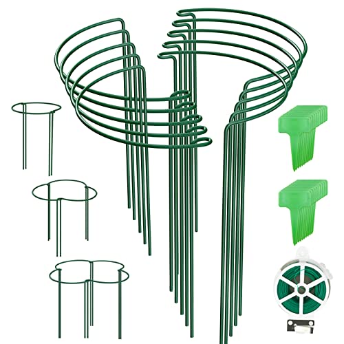 BLIKA 20 Pack Garden Plant Support Stake, 10" Wide x 16" High Half Round Metal Plant Stake, Plant Supports for Outdoor Plants, Outdoor Tall Plant Support Ring Cage, Plant Support Rings