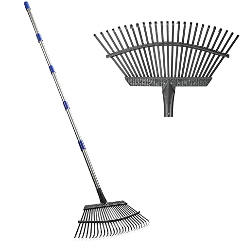 Garden Leaf Rake, Shrub Rake for Leaves Long Handle Heavy Duty, 18" Width Metal Mulch Rake for Gardening, Flower Beds, Lawn, Yard, 6ft