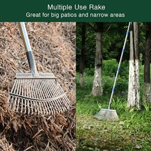 Garden Leaf Rake, Shrub Rake for Leaves Long Handle Heavy Duty, 18" Width Metal Mulch Rake for Gardening, Flower Beds, Lawn, Yard, 6ft