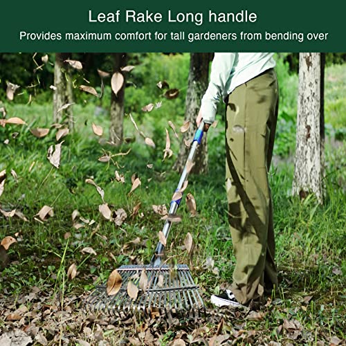 Garden Leaf Rake, Shrub Rake for Leaves Long Handle Heavy Duty, 18" Width Metal Mulch Rake for Gardening, Flower Beds, Lawn, Yard, 6ft