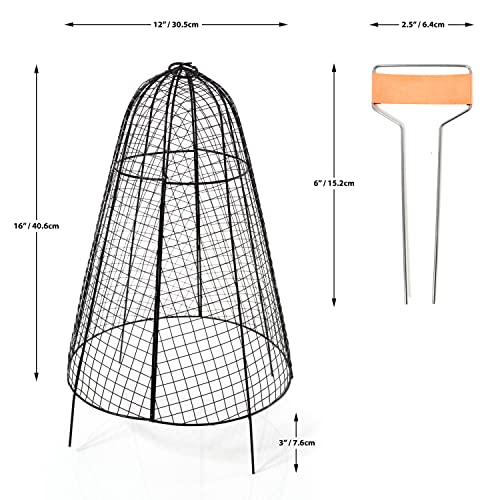 RUAFOX 6 Pack Metal Garden Cloches - 20" High Plant Cover - Weather Resistant Wire Plant Dome - Rustic Farmhouse Chic Decor - with 12 Copper Labels