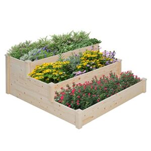 crownland outdoor 3 tier raised garden bed, 4×4 ft wooden raised beds, elevated grow kit garden planter box, ideal vegetables herbs planter for backyard
