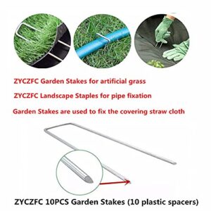 10 PCS 8 Inch Garden Stakes 4MM Diameter Heavy-Duty Landscape Staples with 10PCS Black Pad Rust Resistant U-Shaped Galvanized Garden Stakes for Installation of Turf Ground Plant Stakes