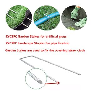 10 PCS 8 Inch Garden Stakes 4MM Diameter Heavy-Duty Landscape Staples with 10PCS Black Pad Rust Resistant U-Shaped Galvanized Garden Stakes for Installation of Turf Ground Plant Stakes