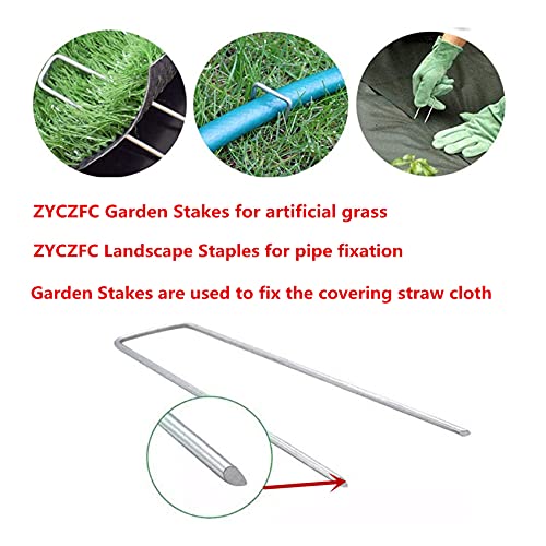 10 PCS 8 Inch Garden Stakes 4MM Diameter Heavy-Duty Landscape Staples with 10PCS Black Pad Rust Resistant U-Shaped Galvanized Garden Stakes for Installation of Turf Ground Plant Stakes